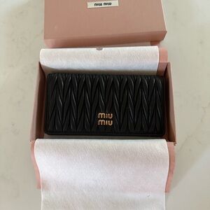 Miu Miu Black Large Matelassé Nappa Leather Wallet